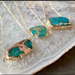 NEW Raw Jasper Sea Blue 18k EP gold necklace